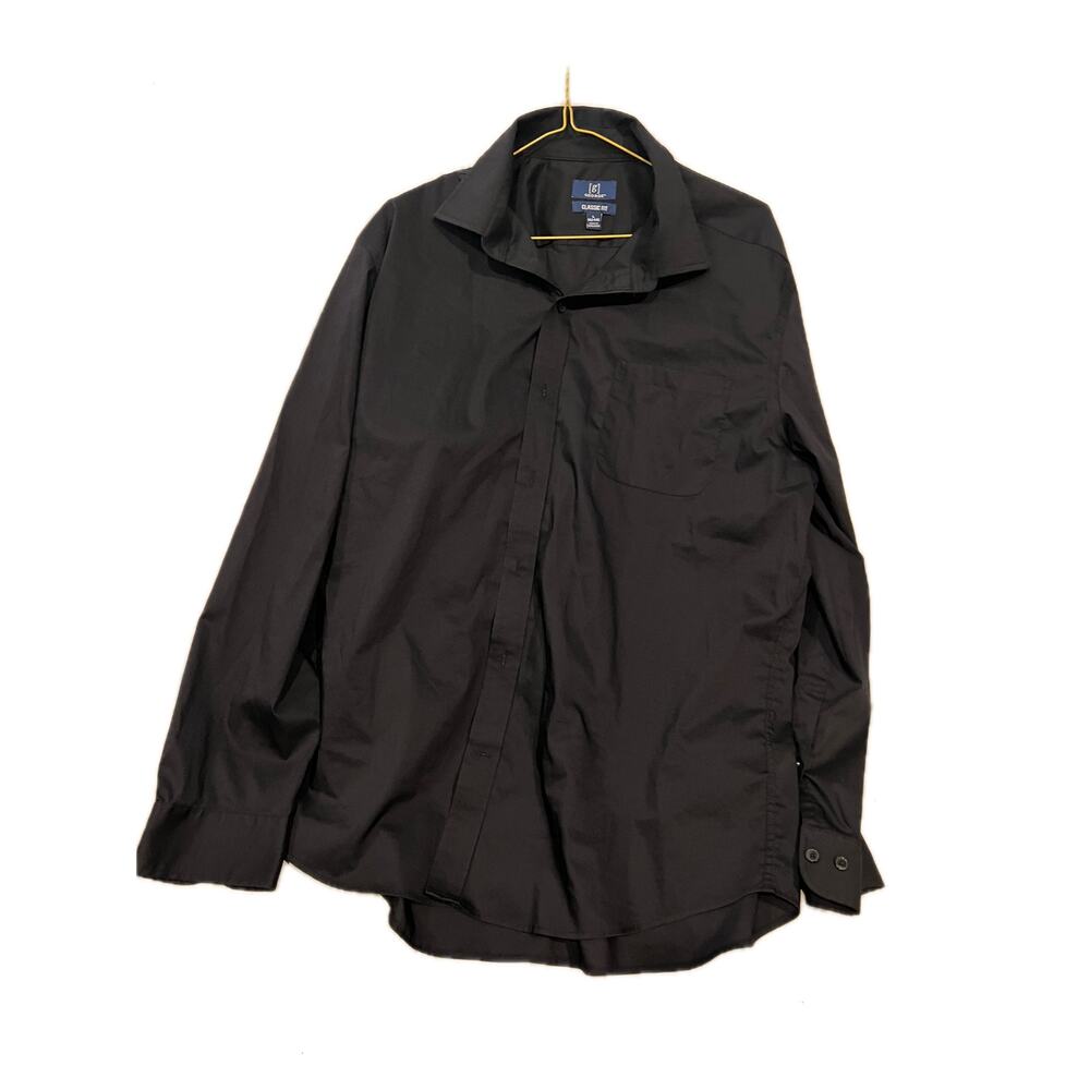 George All Black Button Up Dress Shirt Mens L